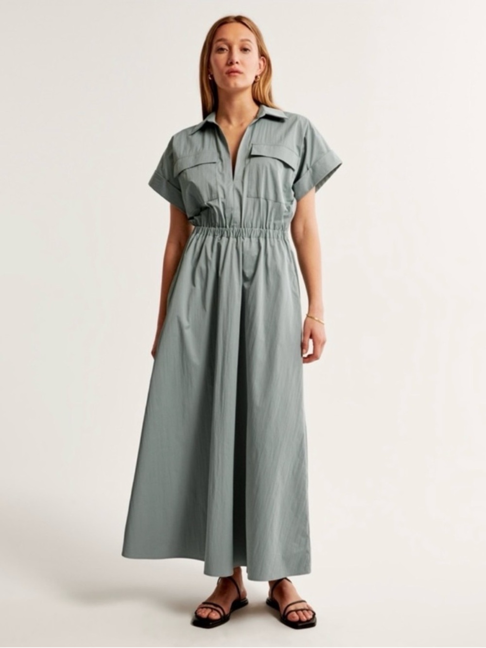 Abercrombie & Fitch muted sage green shirt dress